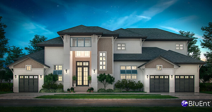 Exterior rendering portfolio of house by BluEntCAD