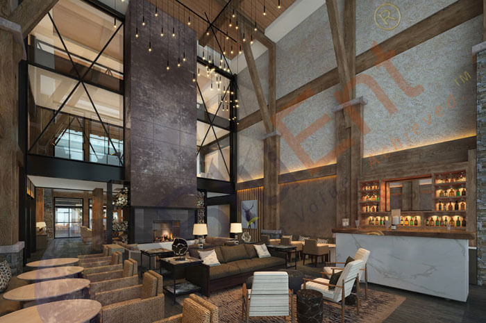 Interior Rendering of the Hotel Lobby with Bar by BluEntCAD