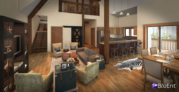 Interior Rendering of Home with Woodwork by BluEntCAD